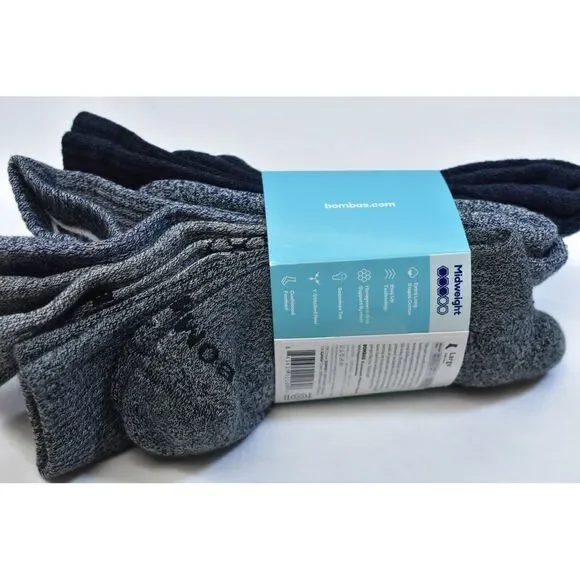 Bombas Midweight Calf Crew Cushioned Honeycomb Socks Grey 4 Pack Adult L
